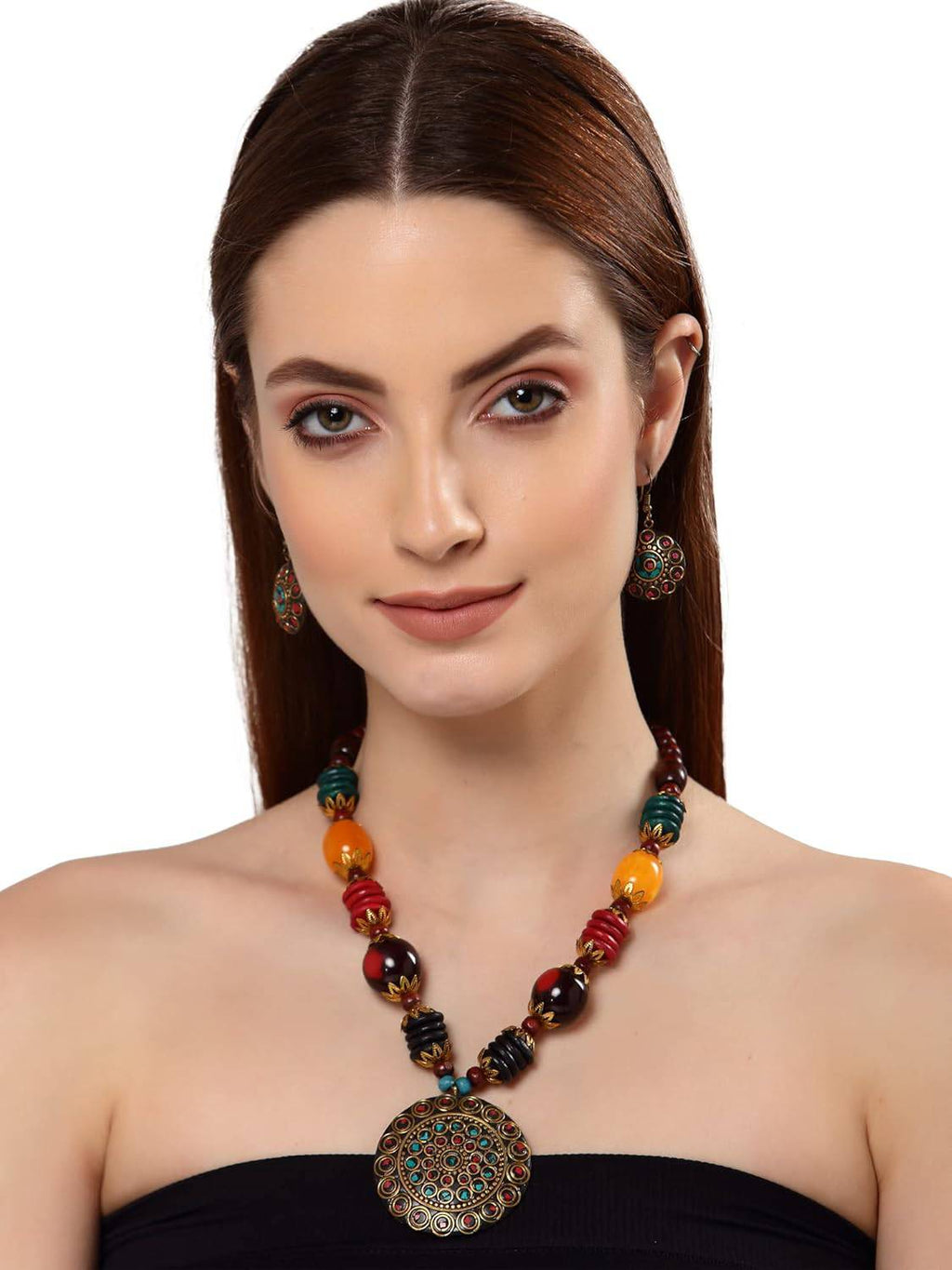 Fashion Latest Stylish Traditional Tibetan Pendant Necklace Jewellery Set for Women