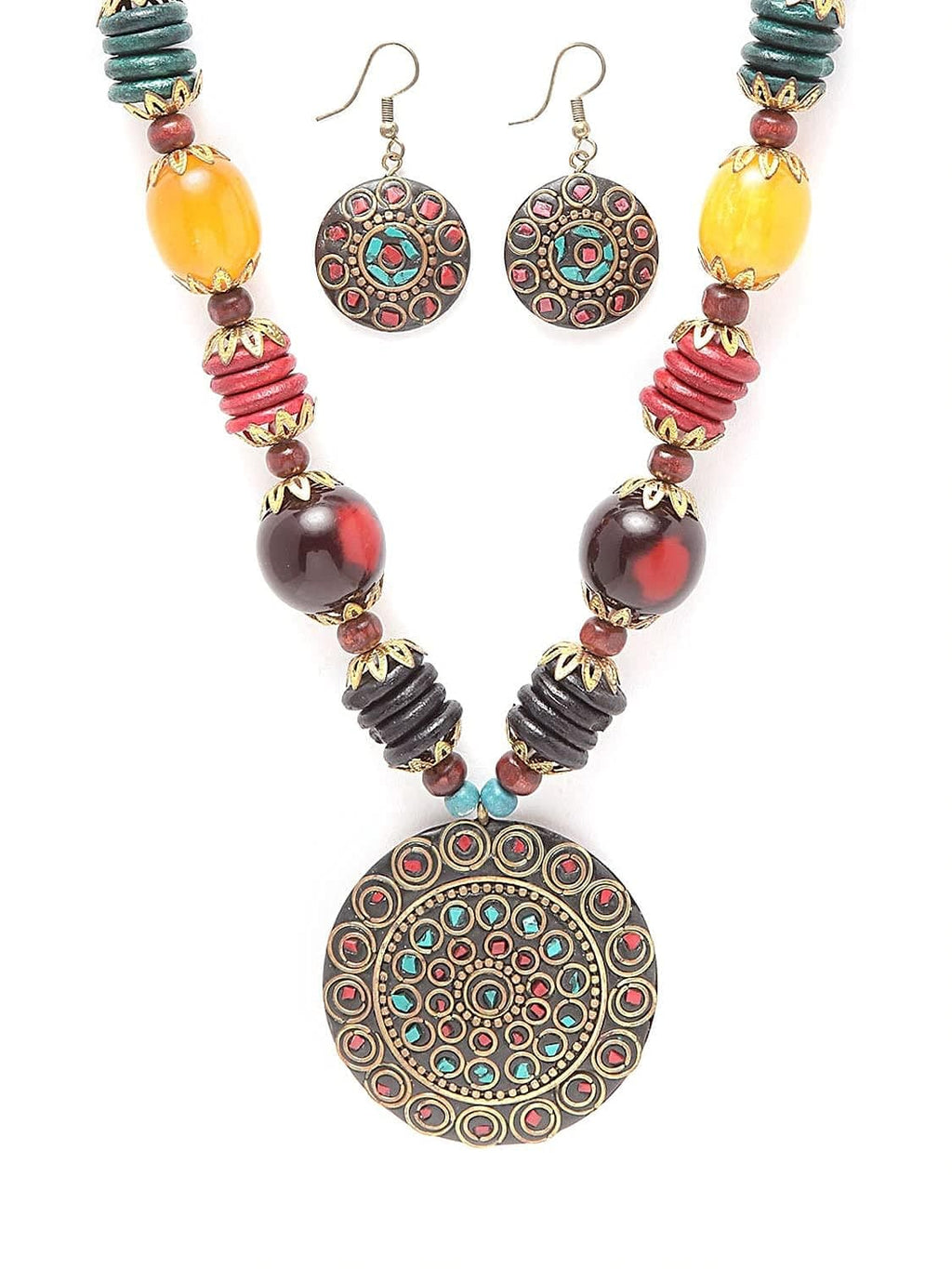 Fashion Latest Stylish Traditional Tibetan Pendant Necklace Jewellery Set for Women