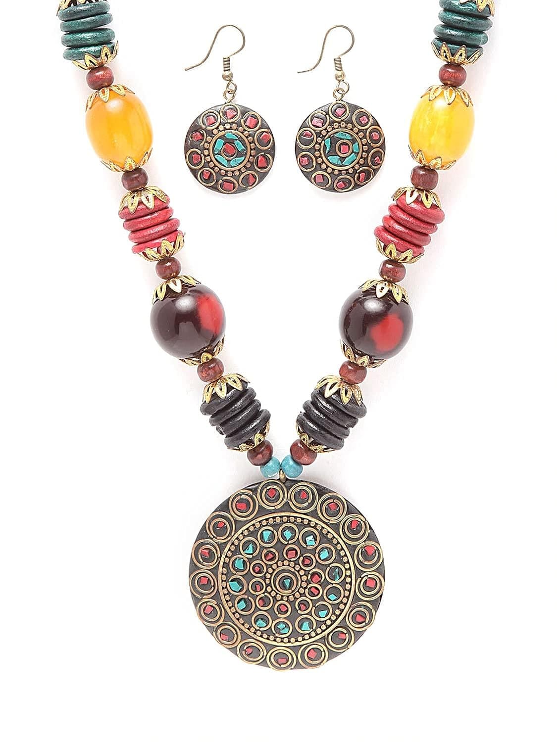 Fashion Latest Stylish Traditional Tibetan Pendant Necklace Jewellery Set for Women