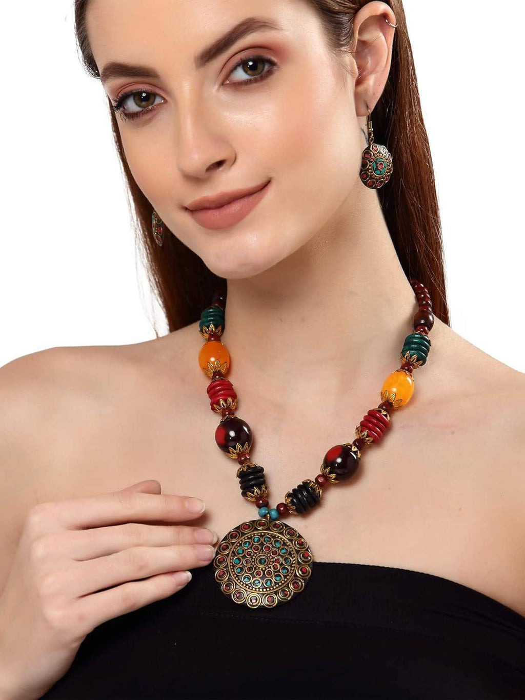 Fashion Latest Stylish Traditional Tibetan Pendant Necklace Jewellery Set for Women