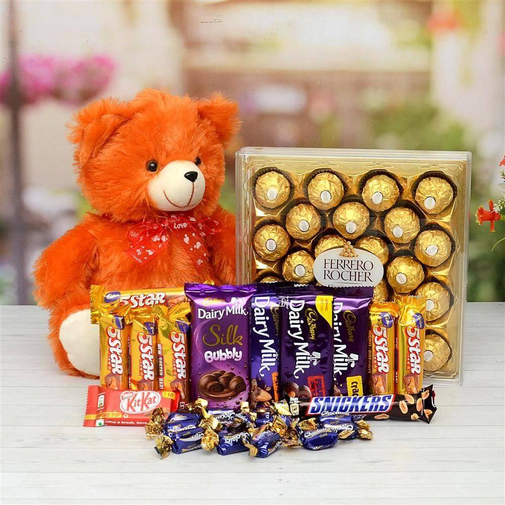 Ferrero Rocher With Chocolates & Teddy Hamper