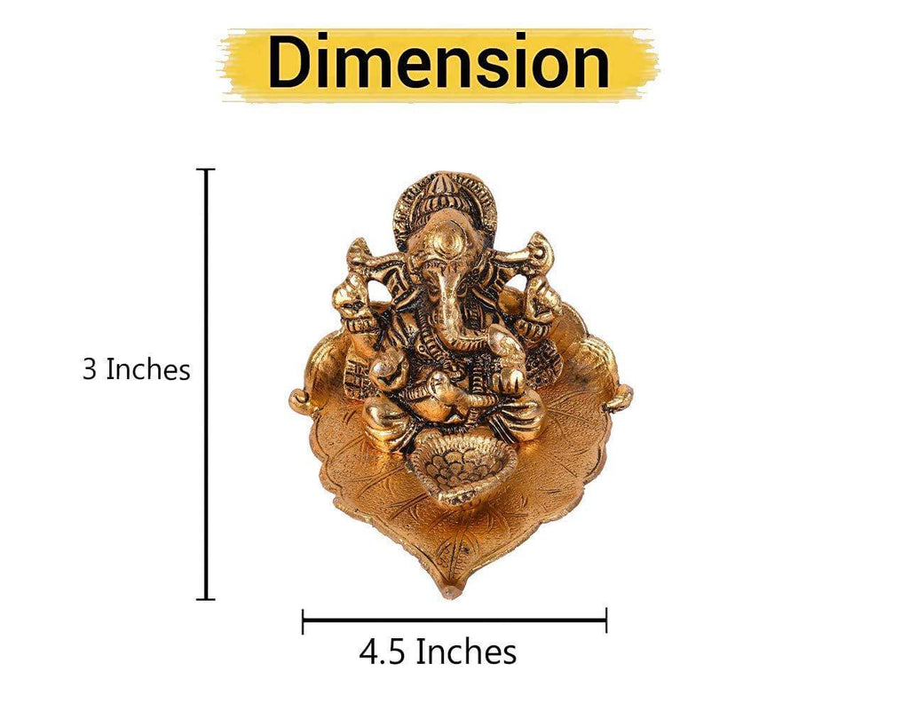Ganesh Idol on Leaf - Lord Ganesha with Diya - Metal Diya for Diwali Decoration Items Home Decorative Gift Puja Gifts Corporate, Diwali Gift Item