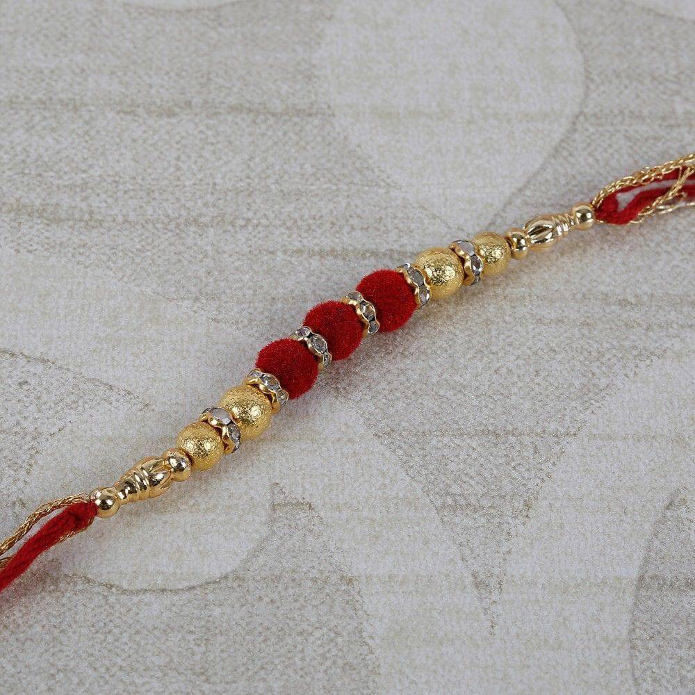 Gold And Red Velvet Beads Rakhi