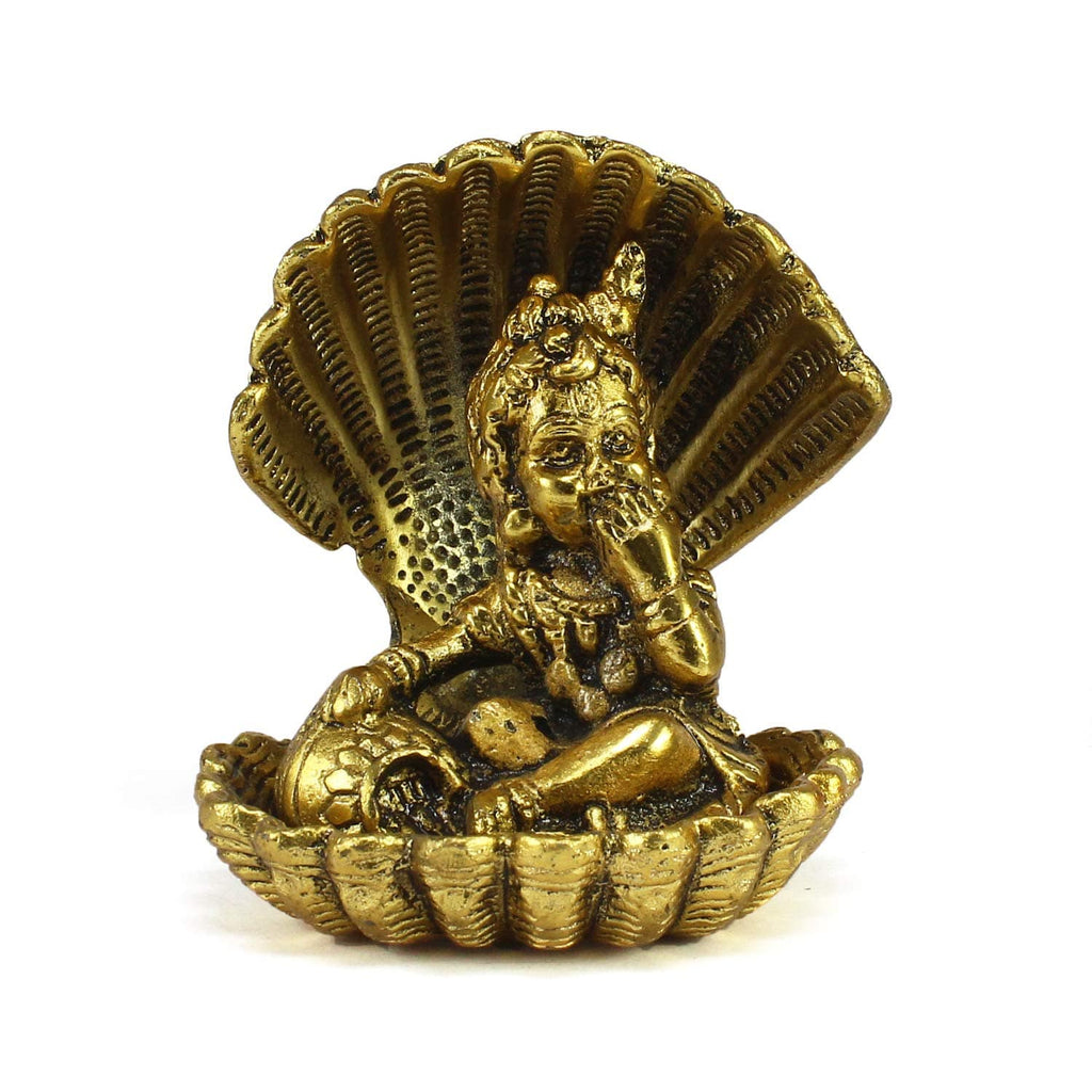 Golden Bal Gopal Krishna Having Makhan' Decorative Showpiece (Metal, 8 cm x 9 cm, Golden, AGK507)