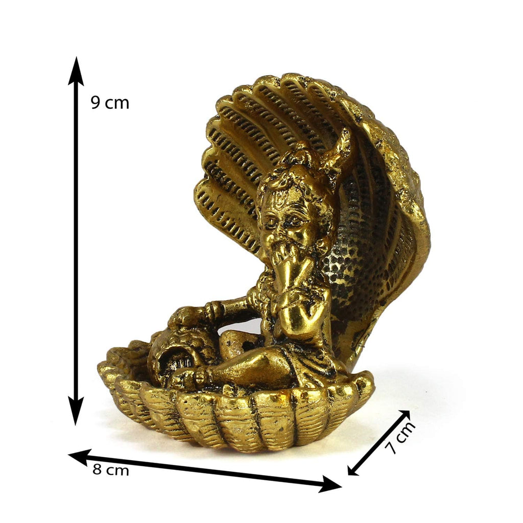 Golden Bal Gopal Krishna Having Makhan' Decorative Showpiece (Metal, 8 cm x 9 cm, Golden, AGK507)