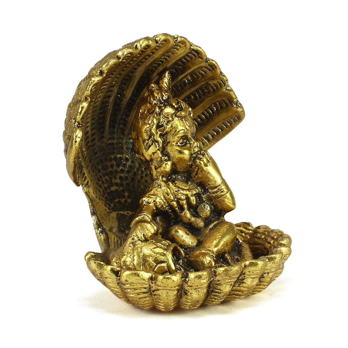 Golden Bal Gopal Krishna Having Makhan' Decorative Showpiece (Metal, 8 cm x 9 cm, Golden, AGK507)