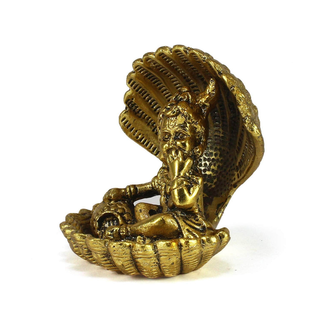 Golden Bal Gopal Krishna Having Makhan' Decorative Showpiece (Metal, 8 cm x 9 cm, Golden, AGK507)