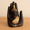 Golden Handcrafted Palm Buddha Polyresin Showpiece (12.5 cm x 7.5 cm x 17.5 cm, Black)