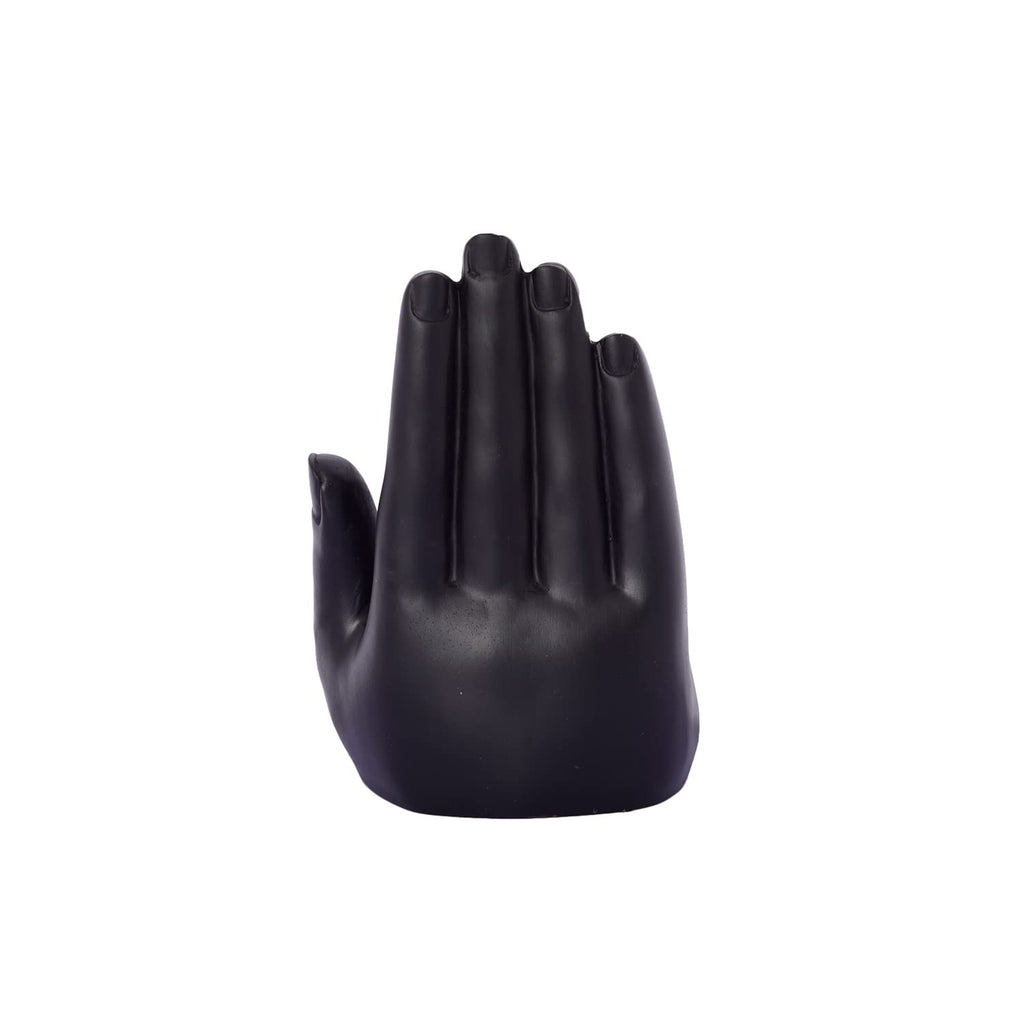 Golden Handcrafted Palm Buddha Polyresin Showpiece (12.5 cm x 7.5 cm x 17.5 cm, Black)