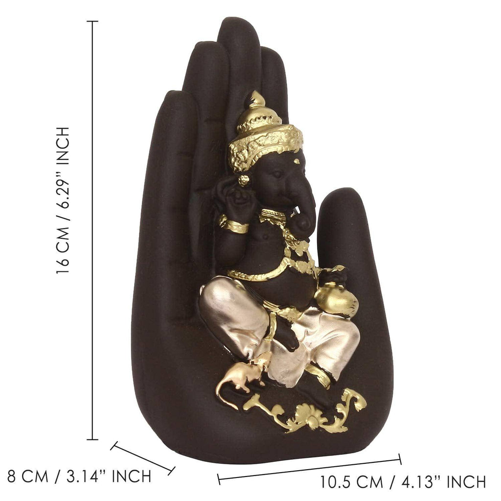 Golden Handcrafted Palm Ganesha Decorative Showpiece