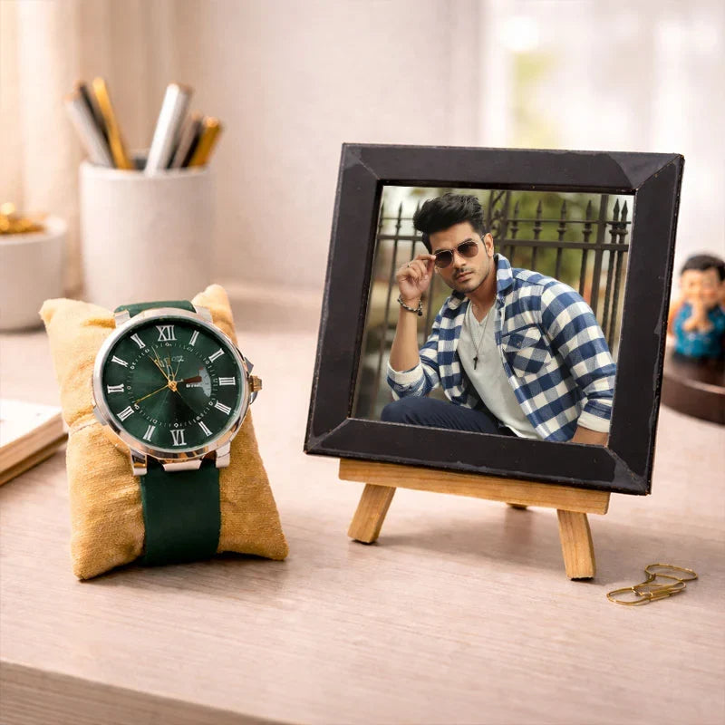 Classic Green Dial Leather Strap Watch Mini Frame (4*4)