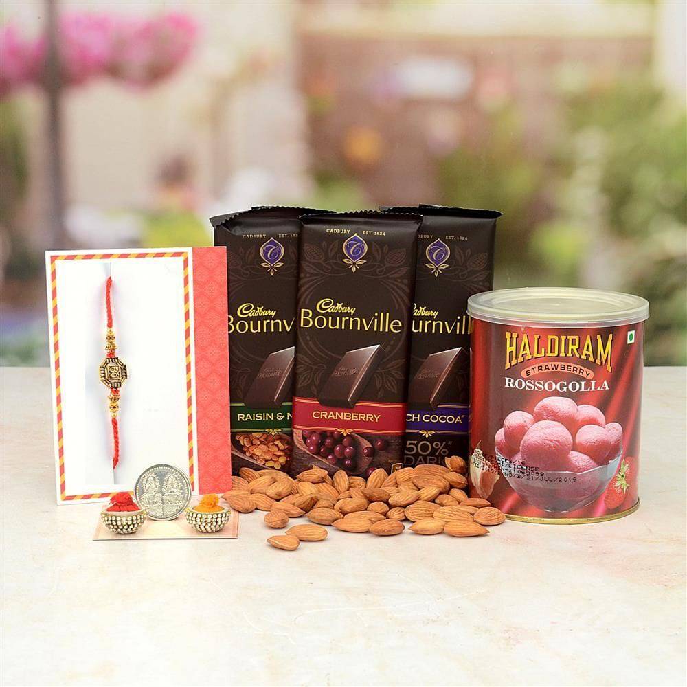 Haldiram Sweet Bournville and Almond Hamper With Rakhi