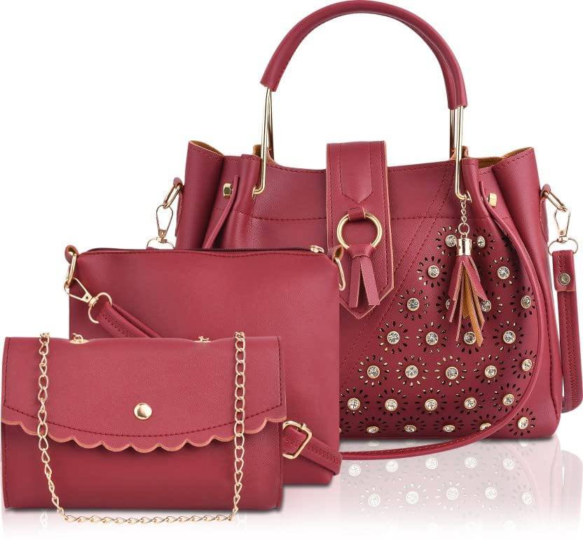 Handbag For Women And Girls Combo Set Of 3 (Maroon_Diamond_FGO-517)