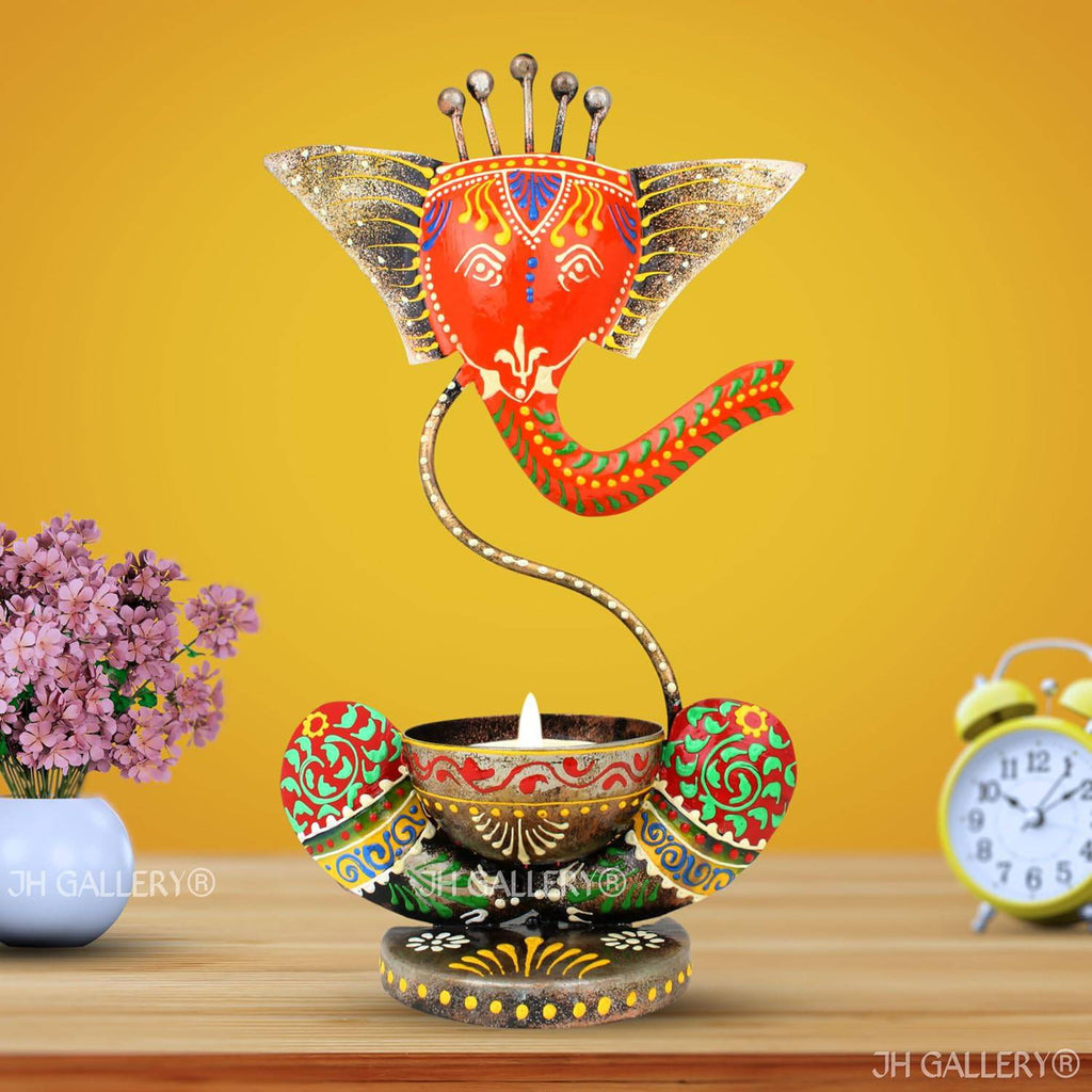 Handcrafted Metal Ganesha Tealight Candle Holder for Home Decor/Showpiece Decorations Items for Home, Living Room, Pooja Room - Corporate Gift Items (Antique Purple)