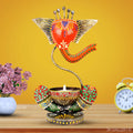 Handcrafted Metal Ganesha Tealight Candle Holder for Home Decor/Showpiece Decorations Items for Home, Living Room, Pooja Room - Corporate Gift Items (Antique Purple)