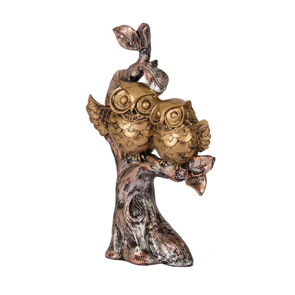 Handcrafted Owl Couple on Tree Showpiece Bird Statue for Home Décor Living Room Bedroom Table Top Antique Garden Decoration Items (26 X 17 cm)