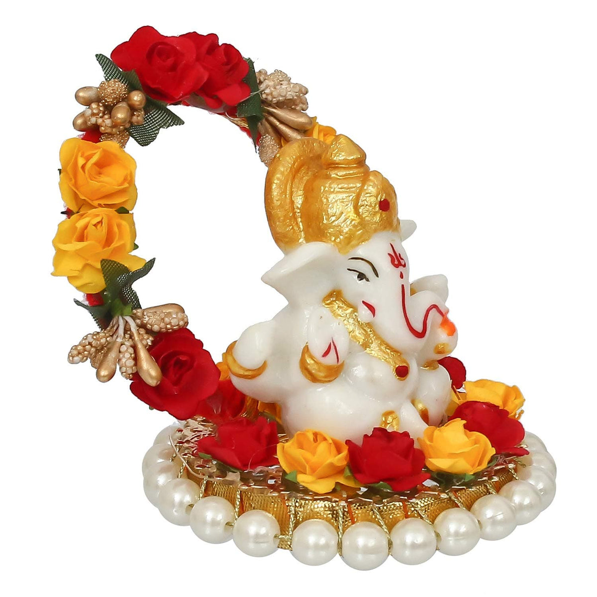 Lord Ganesha Idol on Decorative Handcrafted Plate for Home and Car
