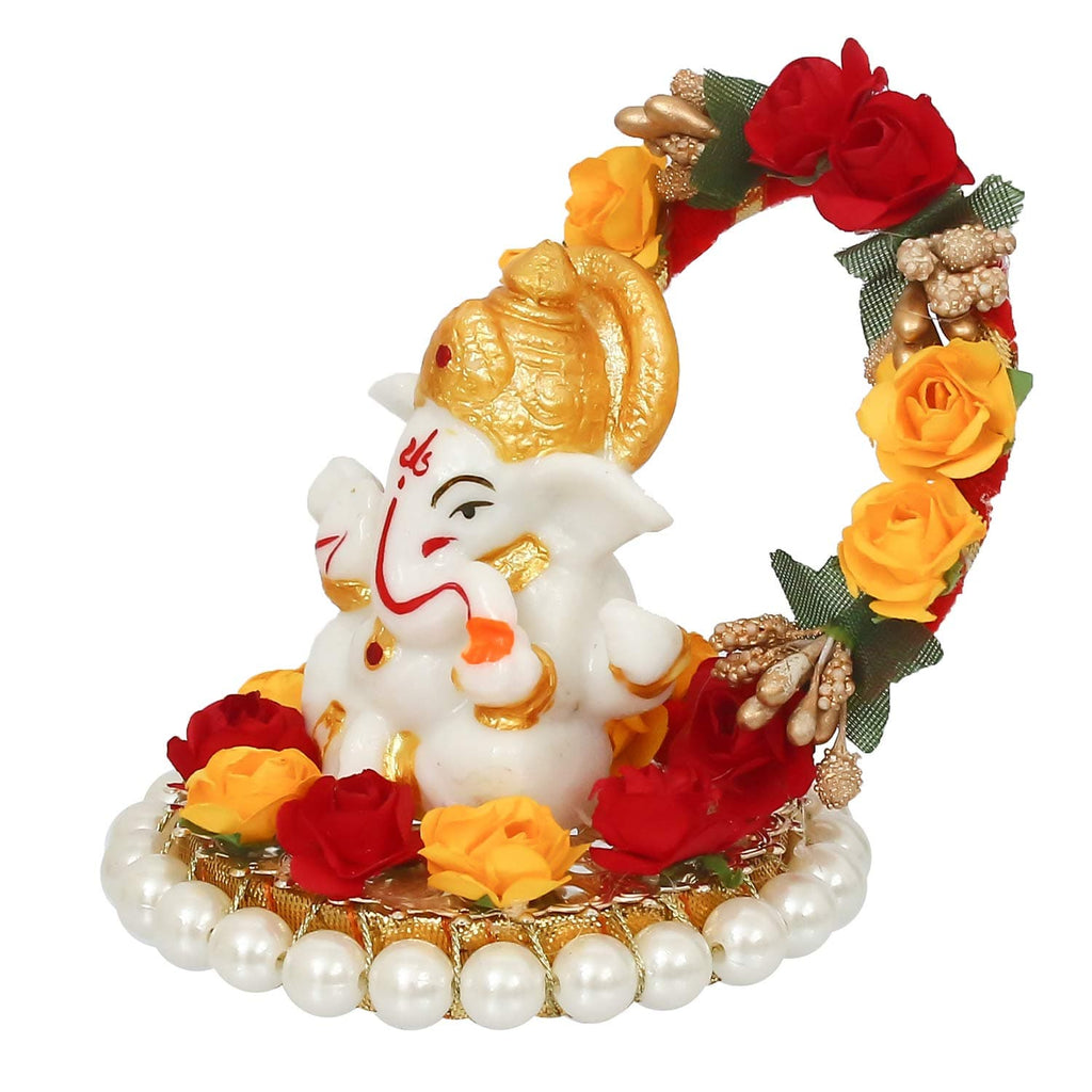 Lord Ganesha Idol on Decorative Handcrafted Plate for Home and Car
