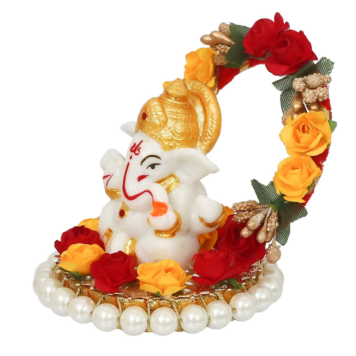 Lord Ganesha Idol on Decorative Handcrafted Plate for Home and Car