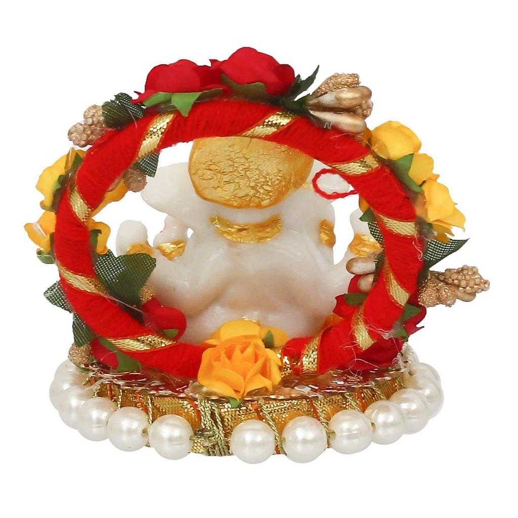 Lord Ganesha Idol on Decorative Handcrafted Plate for Home and Car