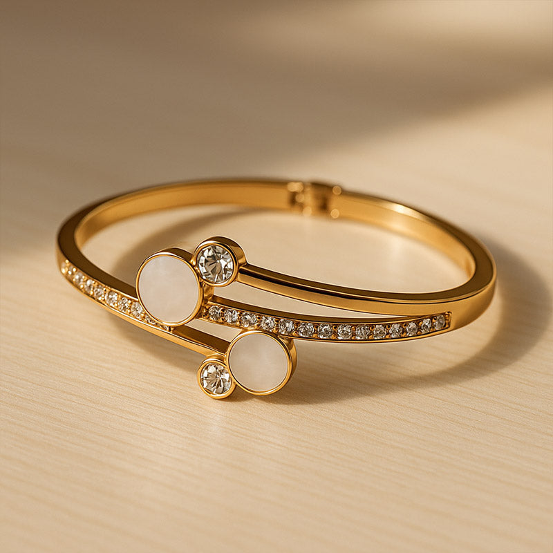 Lustrous Harmony Gold-Plated Bracelet with Mother of Pearl & Crystal Accents