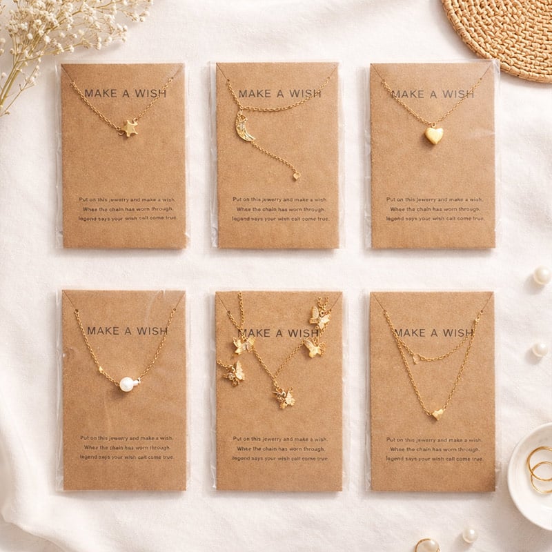 Make A Wish Minimal Gold Charm Necklace (Set of 6)