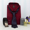 Maroon Formal Shirt, Black Belt with Blue Tie & Perfume