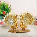 Metal Double Lovers Peacock Statue, Showpiece Figurine- Standard, Gold