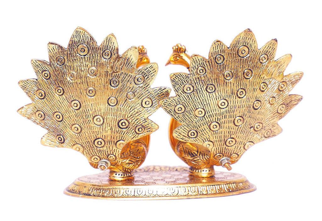 Metal Double Lovers Peacock Statue, Showpiece Figurine- Standard, Gold