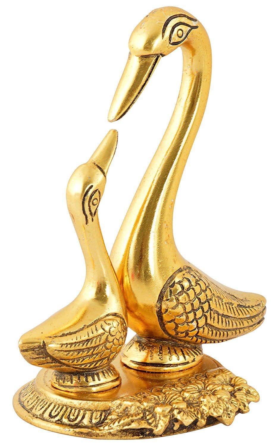 Metal Kissing Duck Showpiece for Home and Living Room Decor,- Decorative Items for Home, Antique Home Decor (6 Inches, Golden, 1 Piece)