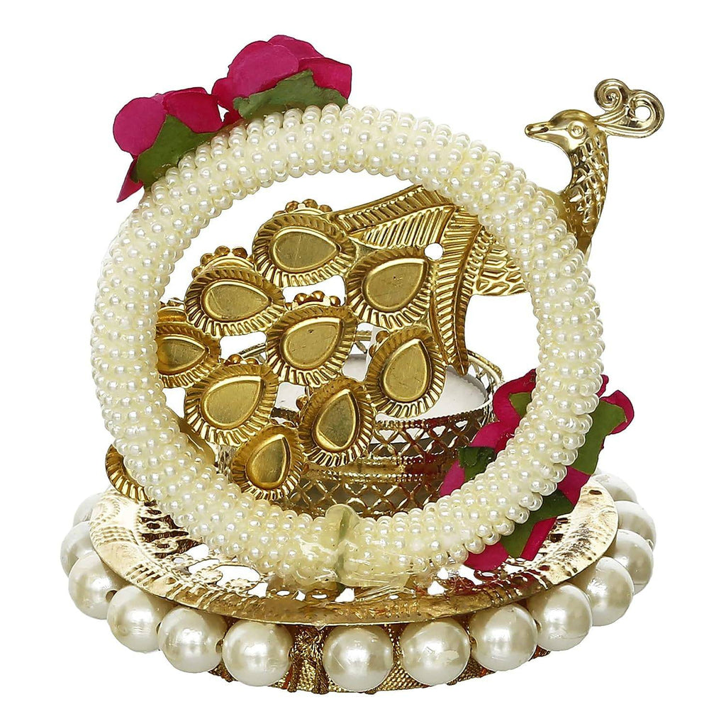 Metal Peacock with Stones Handcrafted Tea Light Candle Holder for Diwali Festival, Home Decor, Table Decoration, Gift