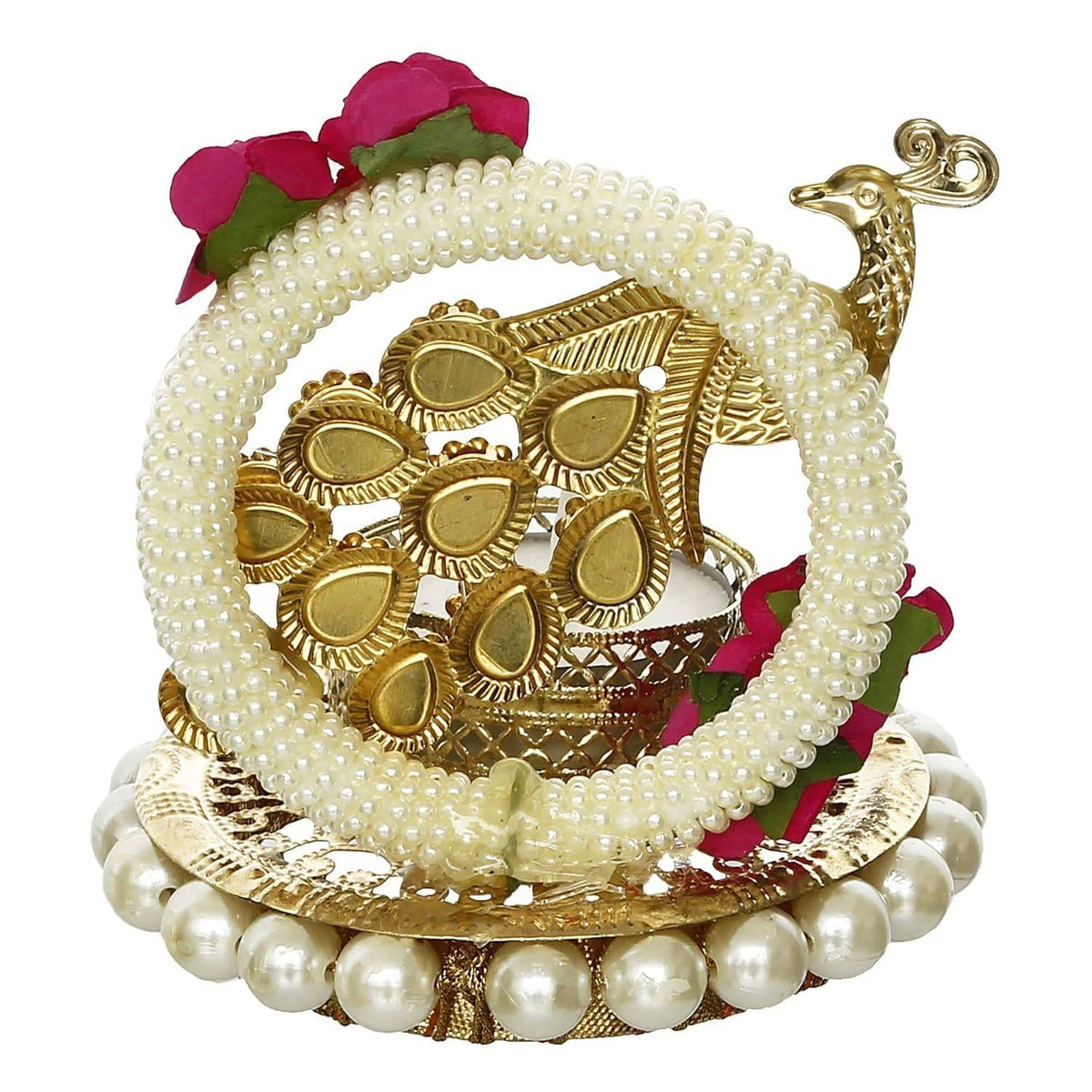 Metal Peacock with Stones Handcrafted Tea Light Candle Holder for Diwali Festival, Home Decor, Table Decoration, Gift