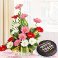 Mix Gerbera Arrangement With Cake For Mom