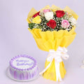 Mixed Rose Bouquet With Vanilla Cake