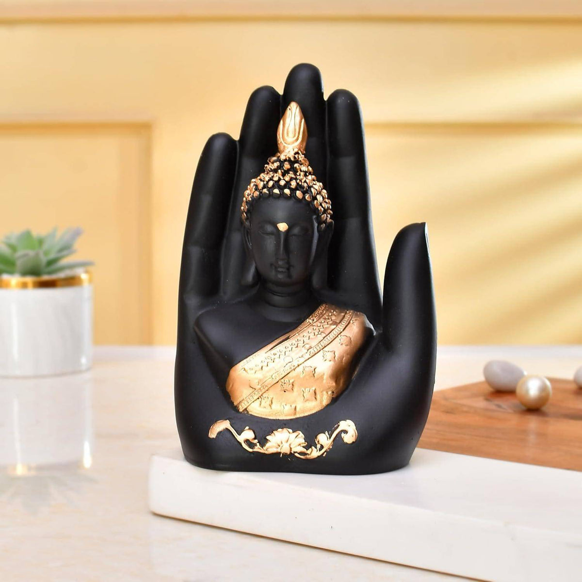 Palm Buddha Idol for Home Decor - Serene Handcrafted Buddha Statue -Buddha Statues Showpieces for Living Room