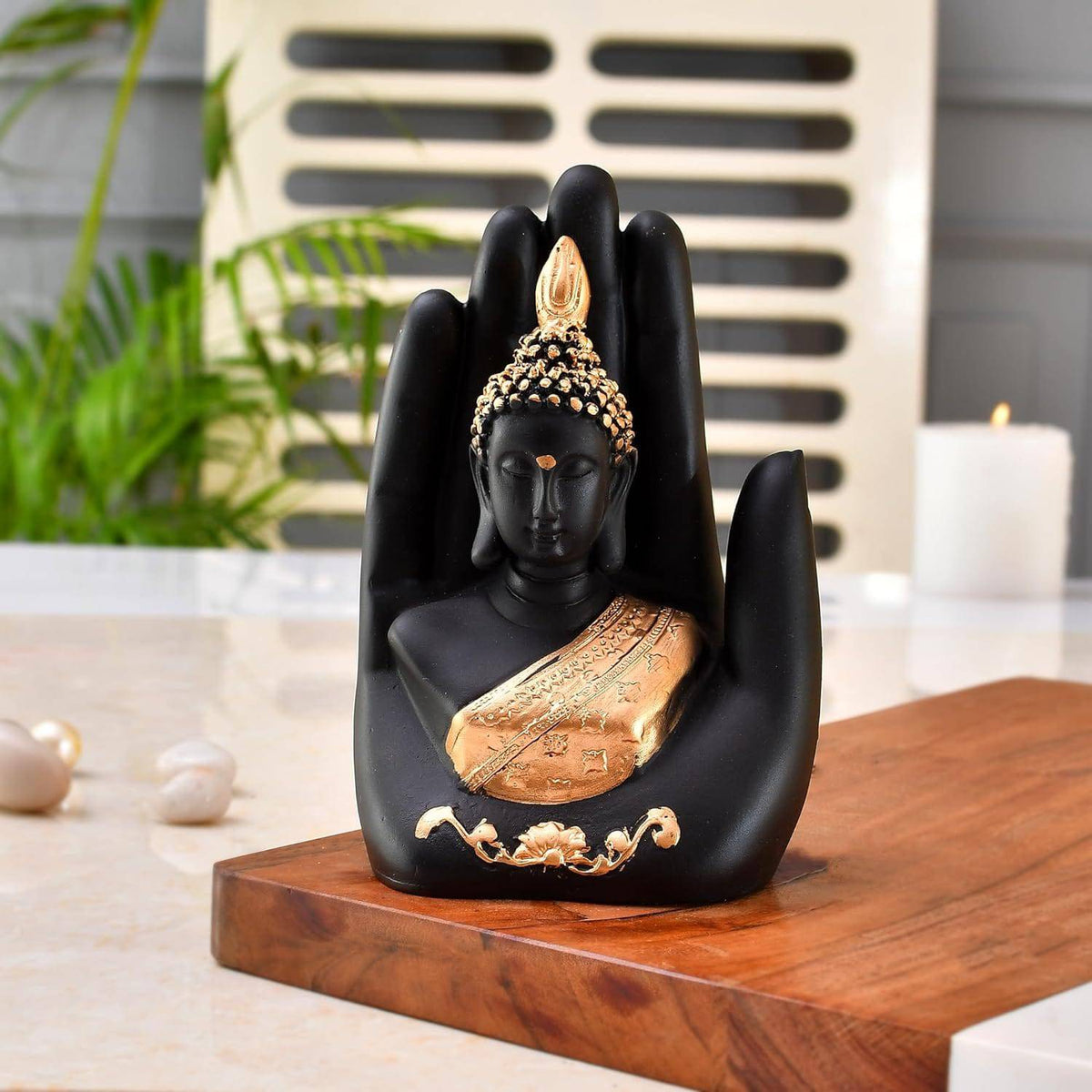 Palm Buddha Idol for Home Decor - Serene Handcrafted Buddha Statue -Buddha Statues Showpieces for Living Room