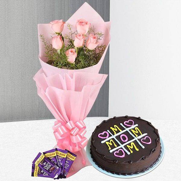 Pink Roses N Cake Combo