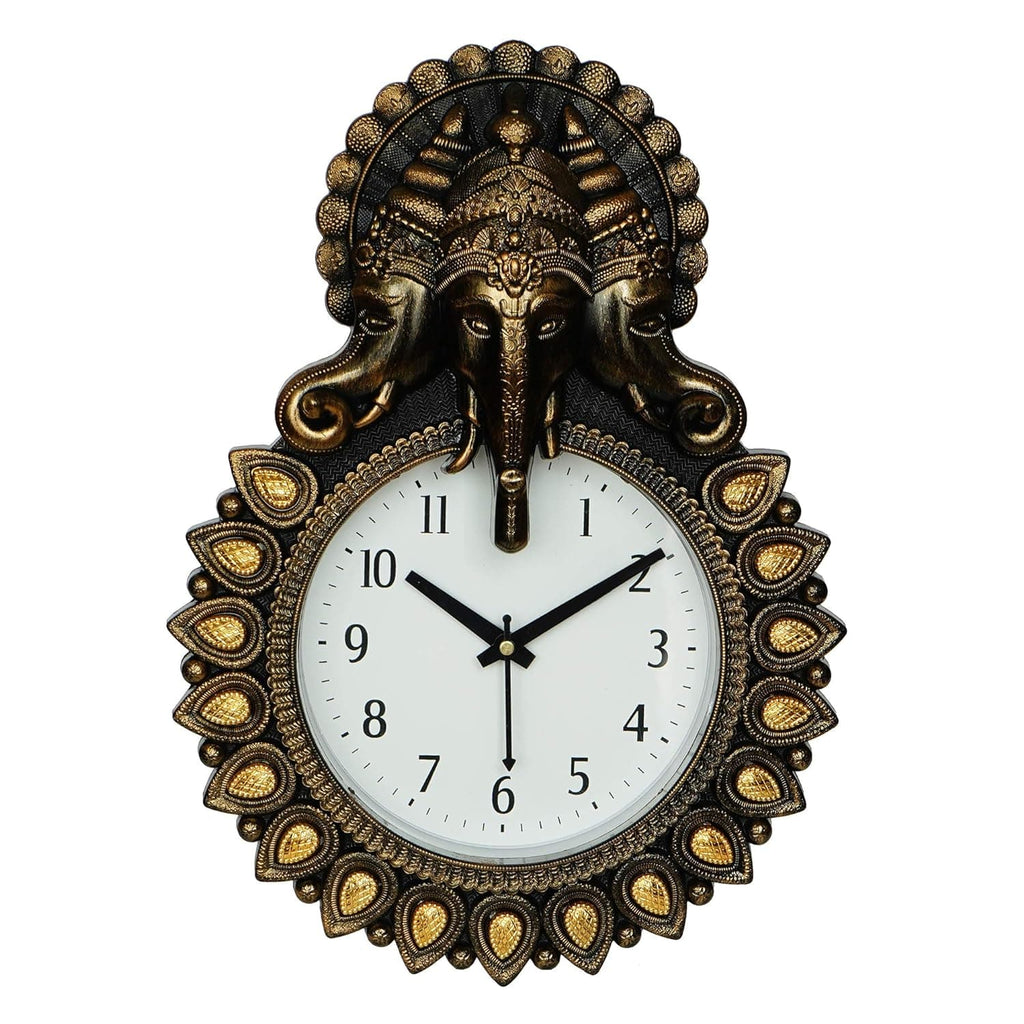 Premium Plastic Designer Stones Ganesha Wall Clock for Home and Office Décor, Living Room, Bedroom (Copper, 12 Inch)
