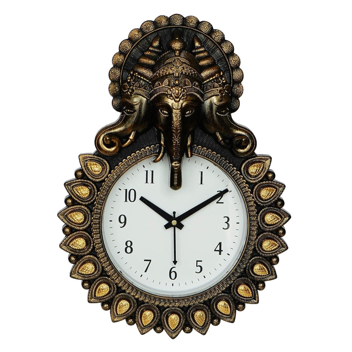 Premium Plastic Designer Stones Ganesha Wall Clock for Home and Office Décor, Living Room, Bedroom (Copper, 12 Inch)