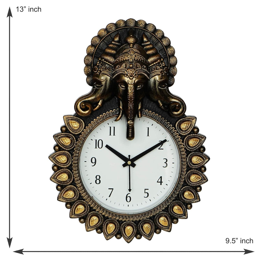 Premium Plastic Designer Stones Ganesha Wall Clock for Home and Office Décor, Living Room, Bedroom (Copper, 12 Inch)