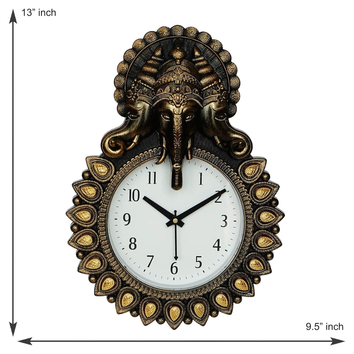 Premium Plastic Designer Stones Ganesha Wall Clock for Home and Office Décor, Living Room, Bedroom (Copper, 12 Inch)