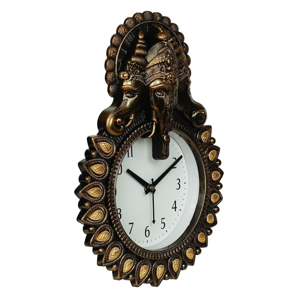 Premium Plastic Designer Stones Ganesha Wall Clock for Home and Office Décor, Living Room, Bedroom (Copper, 12 Inch)