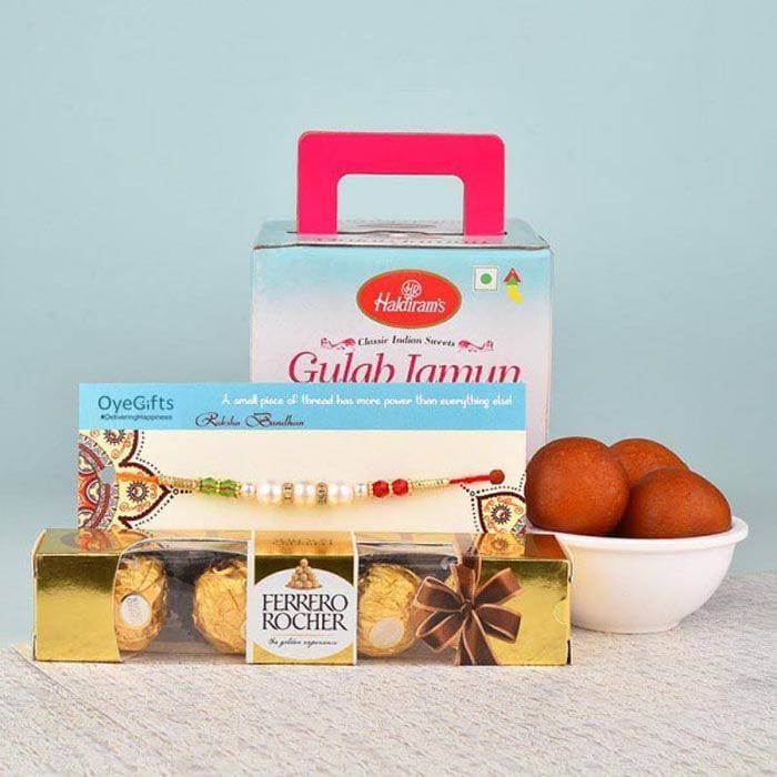 Rasgulla with Ferrero rocher Rakhi Hamper