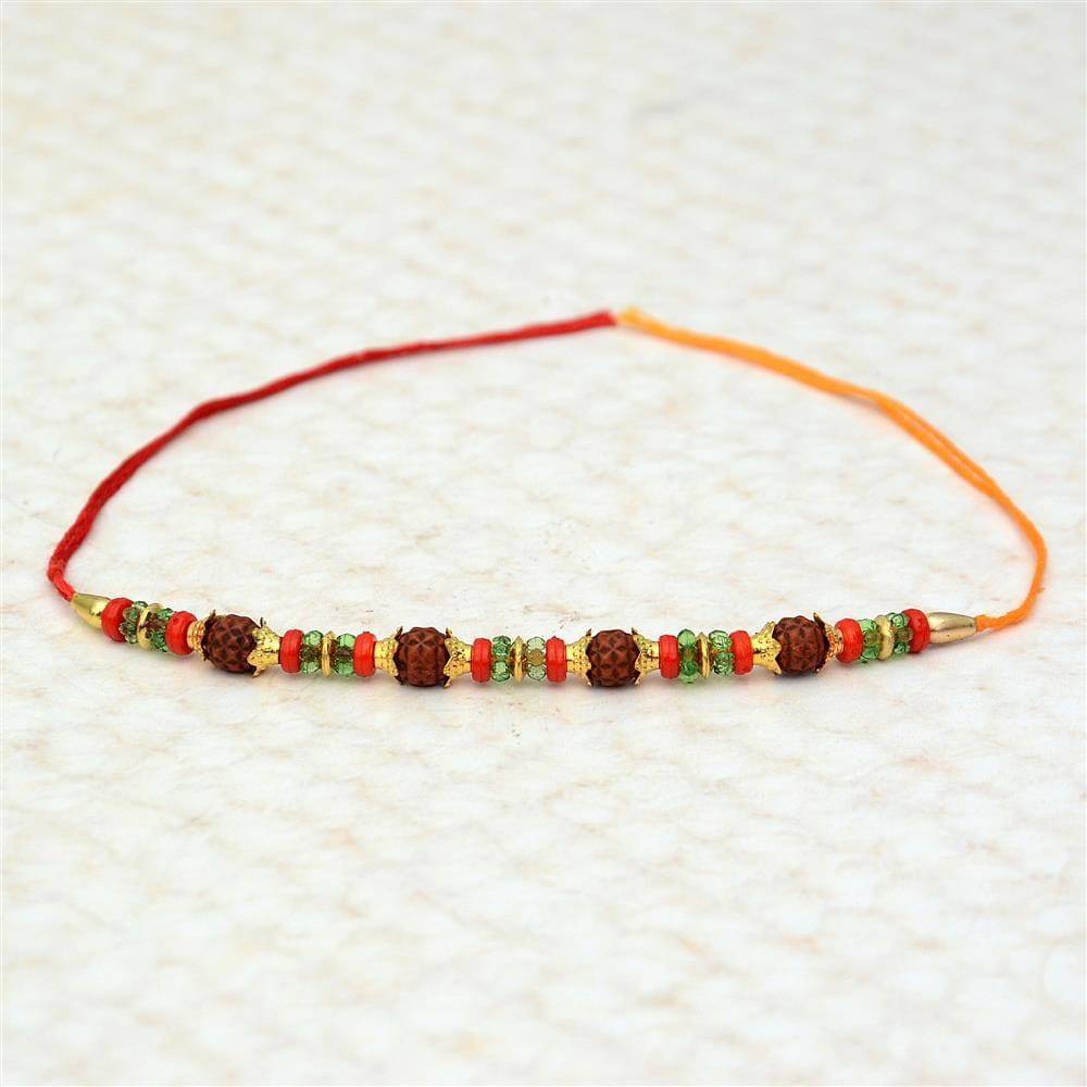 Red and Green Rudraksh Mouli Rakhi