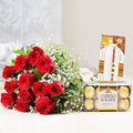 Red roses combo with Ferrero Rocher  Rakhi