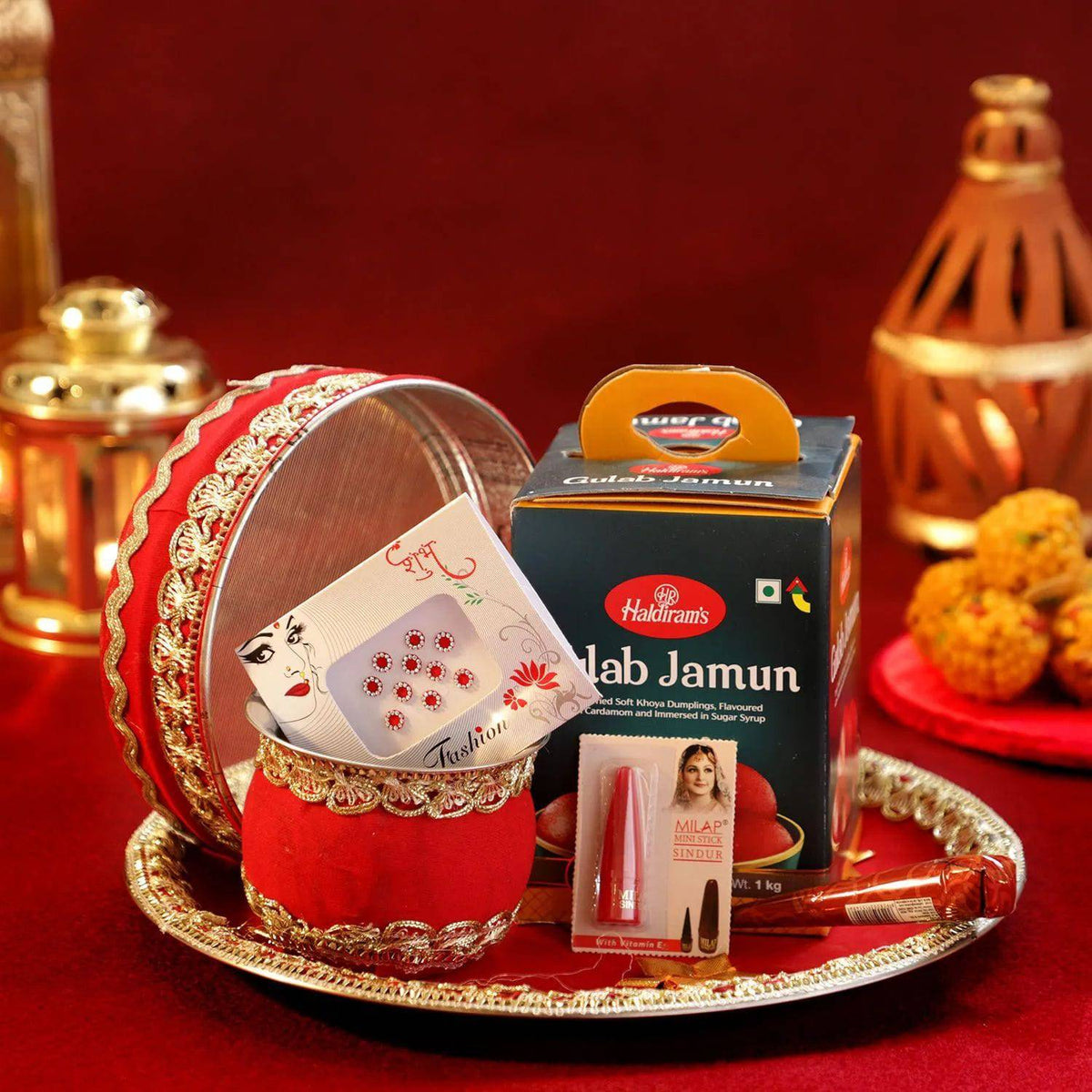 Red Velvet Thali & Shringar Set