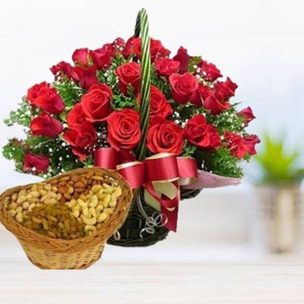 Roses Basket with Dry Fruits
