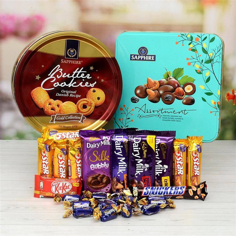 Sapphire Assortment & Cookies With Chocolates Hamper