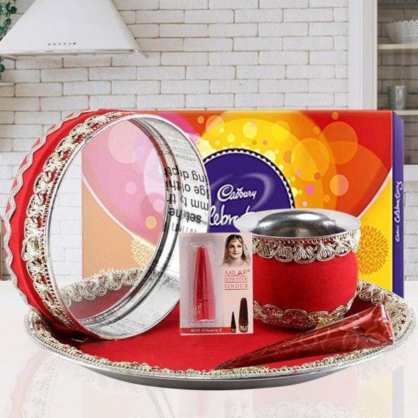 Sargi & Zardosi Red Thali Set