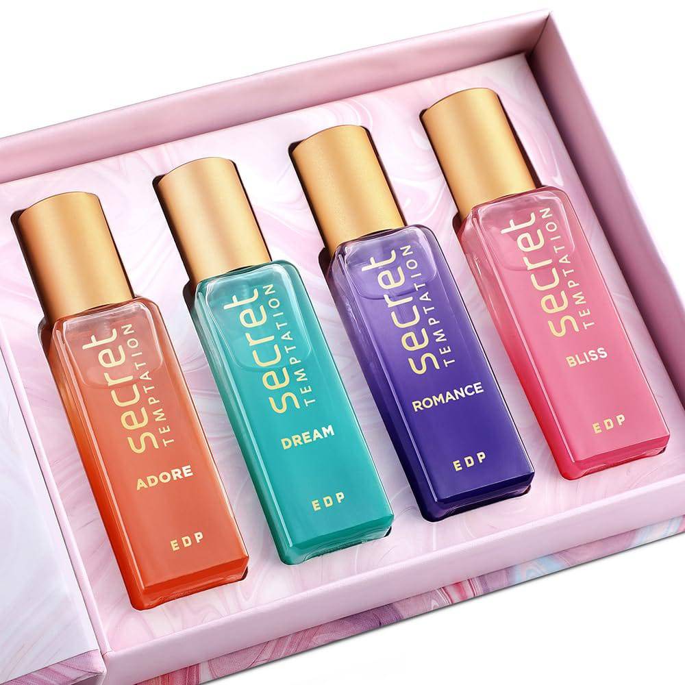 Secret Temptation Perfume Gift Set with Romance, Adore, Bliss and Dream Long Lasting Perfume for Women, Pack of 4 (20ml each)|Premium Fragrance